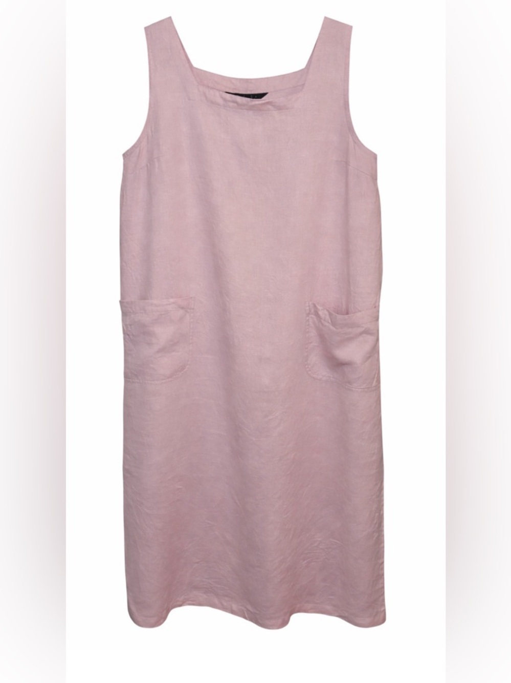 Lavender 100% Linen Midi Dress Pockets Minimalist Coastal SummerShift Relaxed - Picture 2 of 6